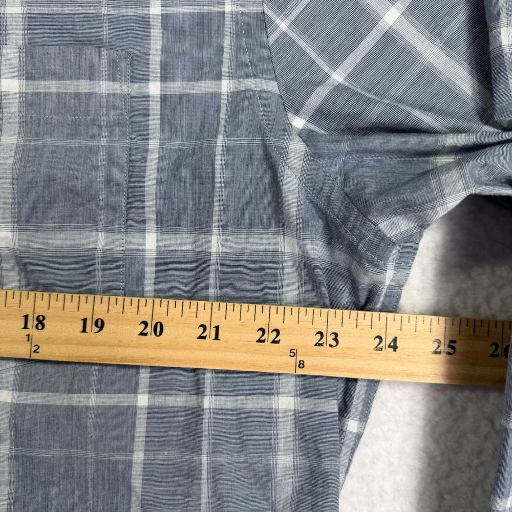 Banana Republic Button Down Shirt Mens XL Blue Plaid Organic Cotton Untucked Fit